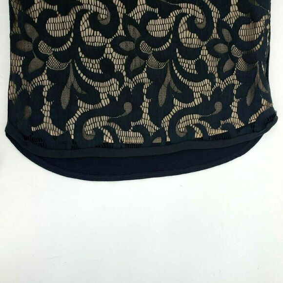 Anthropologie Dolan T-shirt Top Black Nude Lace Filigree 3/4 Sleeve - Picture 7 of 9